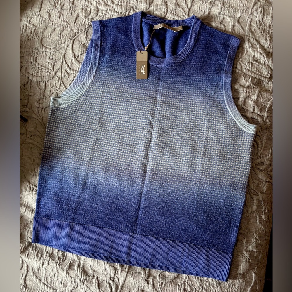 Raffi Blue Gradient Sleeveless Sweater/ vest, fine merino wool/ unisex